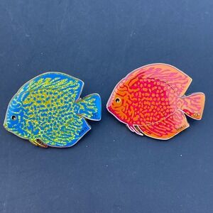 Destination Imagination 2015 Tropical Fish Glitter Pinback Set Blue Orange DIVA